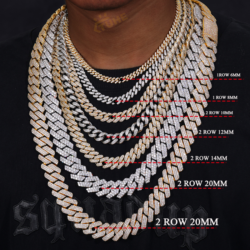 Hip Hop/Rock Iced Out Cuban Link Chain Necklace Sterling Silver 925 For Men Hip Hop Jewelry