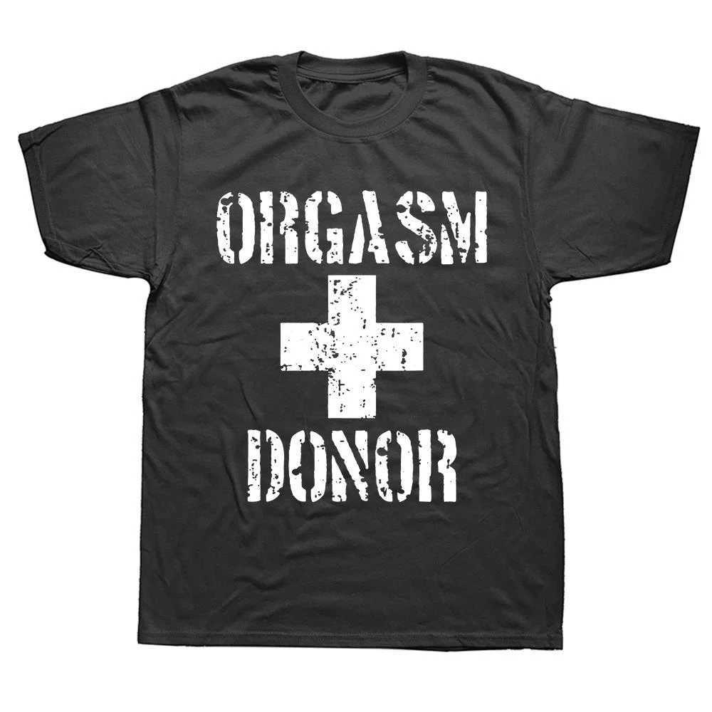 Mens funny fashionable casual printed T-shirt black humorous climax donor funny humorous American novel gift mens T-shirtT250319
