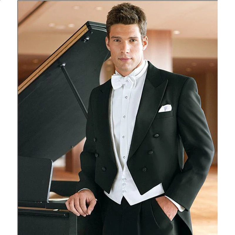 Formal Solid Men Suits Black Chic Prom Party Concert Male Clothing Fashion Groom Wedding Tailcoat 3 Piece JacketVestPants 250311