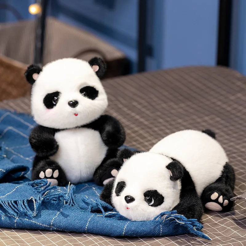 1pc Fluffy Hair Lifelike Panda Plushie Stuffed Birth Baby Panda Bear Fuzzy Plush Toy For Kids Birthday Christmas Gift Boy 250319