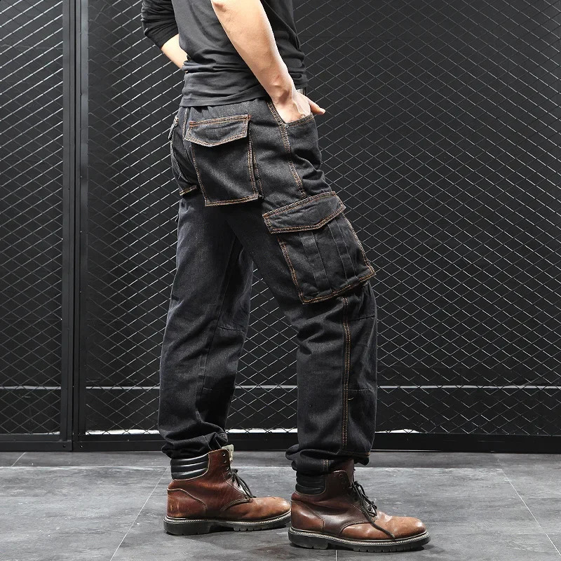 Mens autumn/winter multi pocket straight leg cargo pants loose fit plus size Plus Beefy jeans casual and comfortable denim jeans denim shorts 250314
