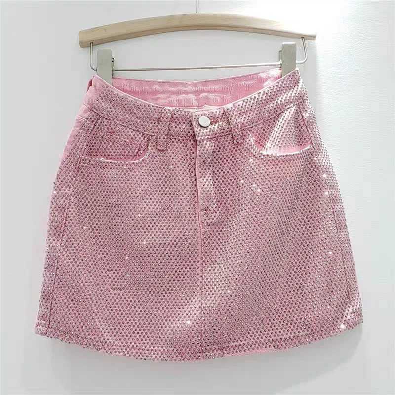 New Heavy Industry Hot Solid Color Cowboy Skirt for Autumn 2024 Womens Fashion High Waist Thin A-line Hip SkirtXJ250320