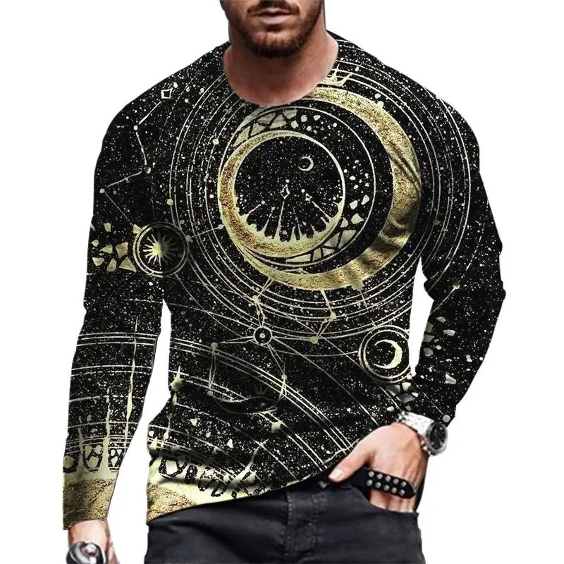SpringSummer Mens Casual Trend Sunflower Pattern Tshirt Loose Street Personalized Oneck Long Sleeve Clothing 6XL 250318