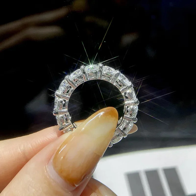FEOBUR 7ct 5mm Moissanite Ring with Certificates Man Women 925 Sterling Silver Full Diamond Engagement Wedding Eternity Bands
