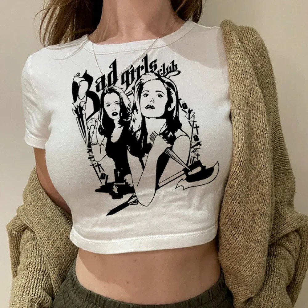 Bad s Club Women T Shirt Aesthetic Clothes Crop Top Y2k Gothic Grunge Vintage Streetwear Cropped Female 250320