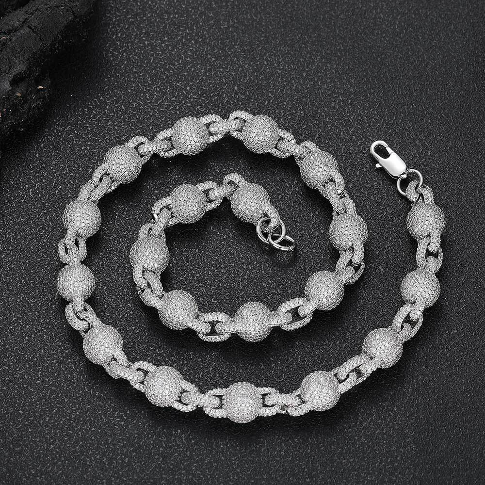 10.5MM Round Ball Miami Cuban Necklace Micro Paved Cubic Zircon Iced Out Bead Chain Choker Mens Women Hip Hop Jewelry