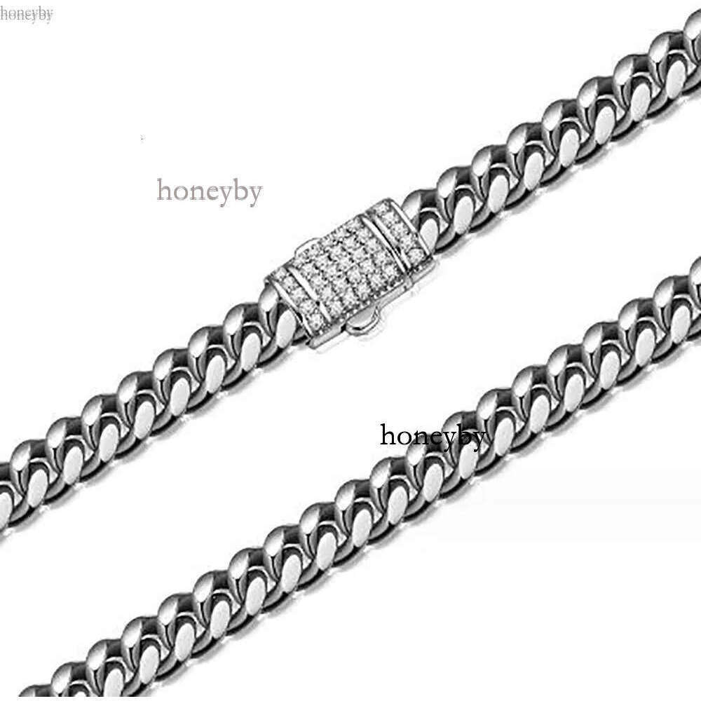 Mens White Gold Tone 316L Stainless Steel Chain Necklace Curb Cuban k with Dias Clasp Lock 6mm/8mm/10mm/12mm/14mm