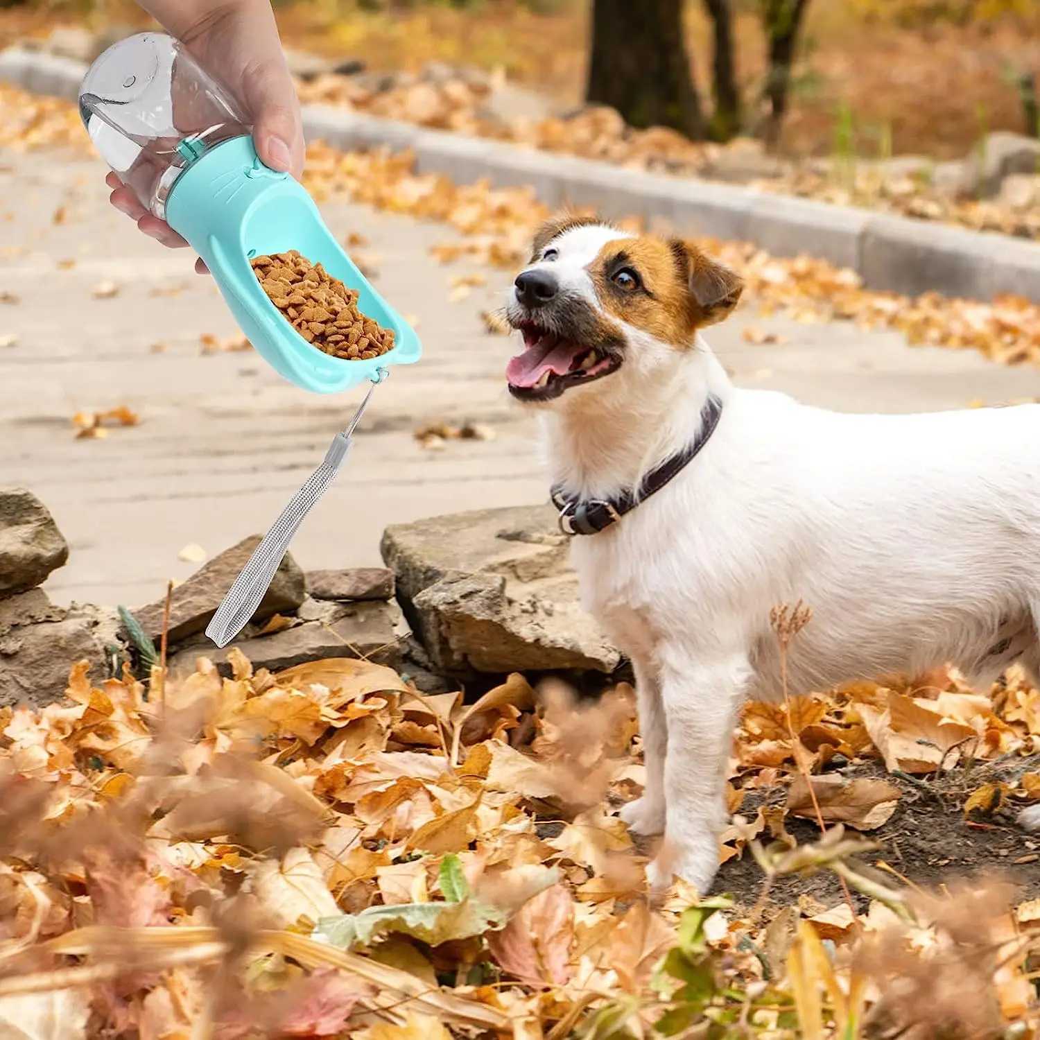 Dog water bottle pet dispenser with detachable food container leak proof lock used for hiking trips Y250319