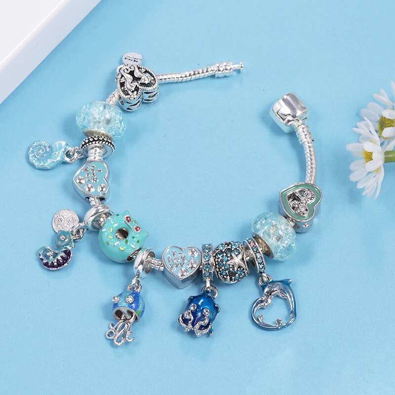 Summer Styles Charm Bracelets Fits DIY Blue Dolphin Beads Bracelet Bangles For Women Men Bijoux Pulseras Jewelry Gift Wholesale