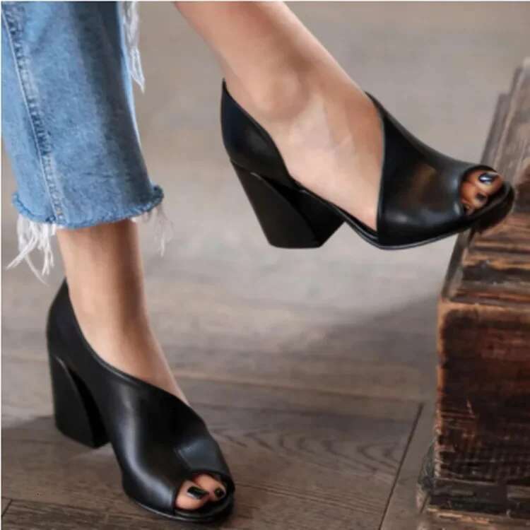 Fish Mouth Thick Women's Sandals New Cross-border Style British Trend High Heel Single Shoe Rubber Outsole
