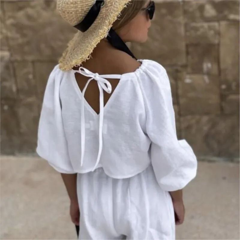 Fashion baby girl cotton linen clothing set shirtpants 2piece and toddler springsummer 16Y 250319