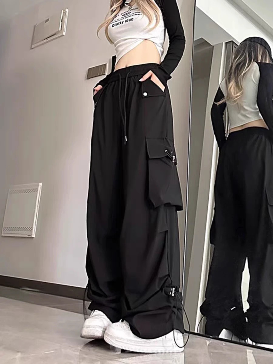American style large pocket cargo pants for womens spring and summer wide leg pants loose casual sports pants 250314