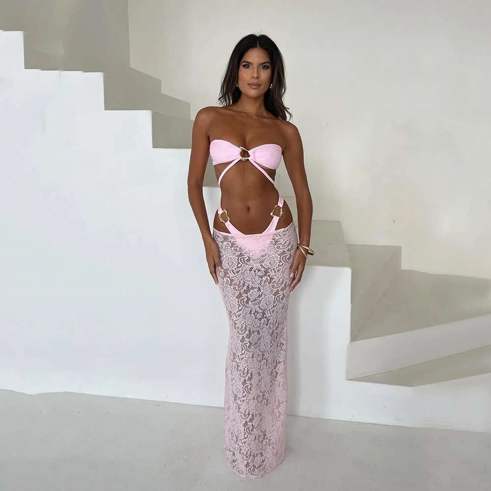 Bandeau 3 Pieces 2025 New Sexy Women Swimsuit Swimwear Female Long Dress Brazil Bikini Set Bathing Swimming Suit