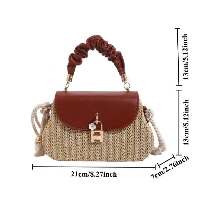 Summer New Straw Single Shoulder Crossbody Pleated Handbag Mini Fashion Box Bag Beach Holiday Ethnic Wind Woven Bags