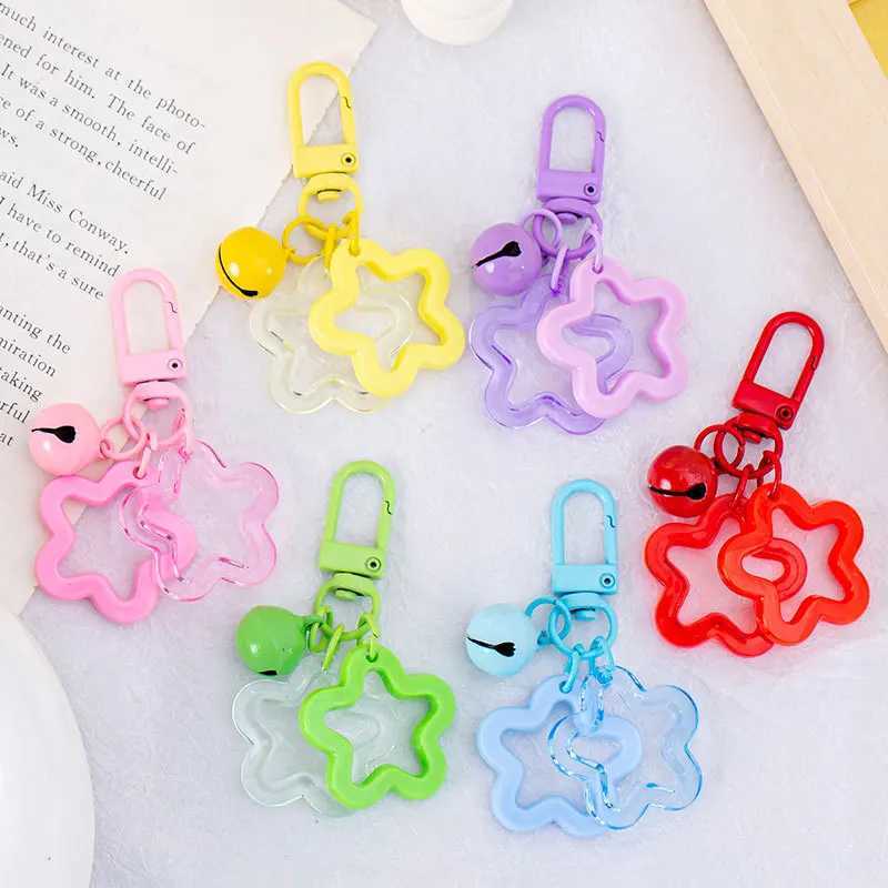 Sweet Star Shape Acrylic Keychains Cute Bell Pendant Keyring for Women Earphone Case Car Charm Key Holder Handbag AccessoriesXJ250319