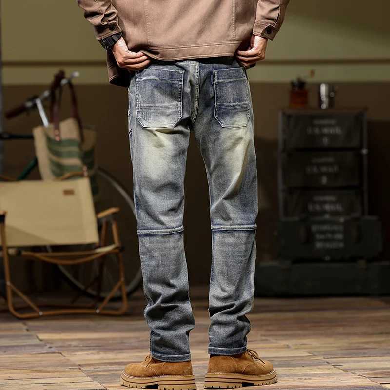 Nostalgic Multi-pocket Work Jeans Mens Stretch Large Size Straight Slim Military Style Jeans Punk Rock Straight Jeans 40 42 44T250319
