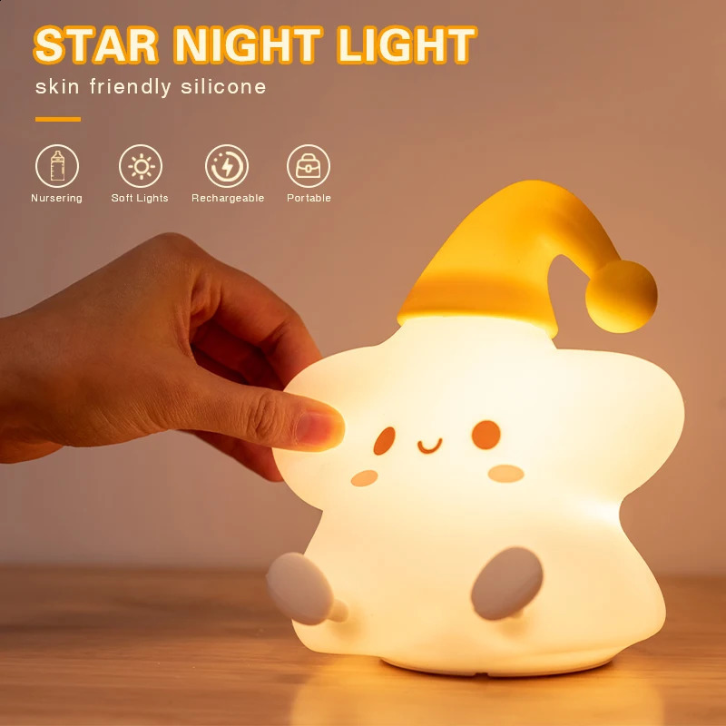 LED Silicone Soft Night Light Bedside Lamp 7 Tone Light Touch USB Charging Creative Cartoon Bedroom Night Light Cute Kids Gifts 250319