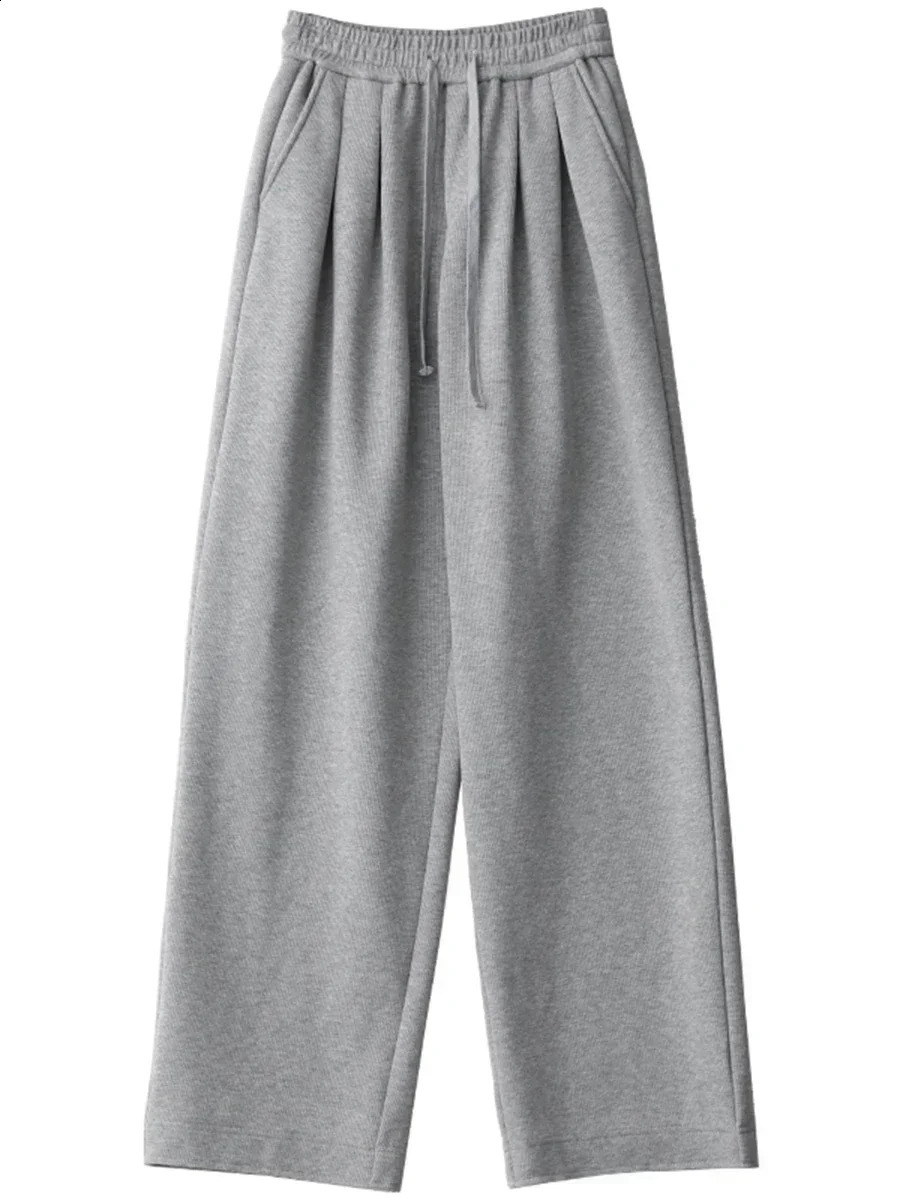 CHIC VEN womens solid loose brushed sports casual mens high waisted pants autumn/winter 250314