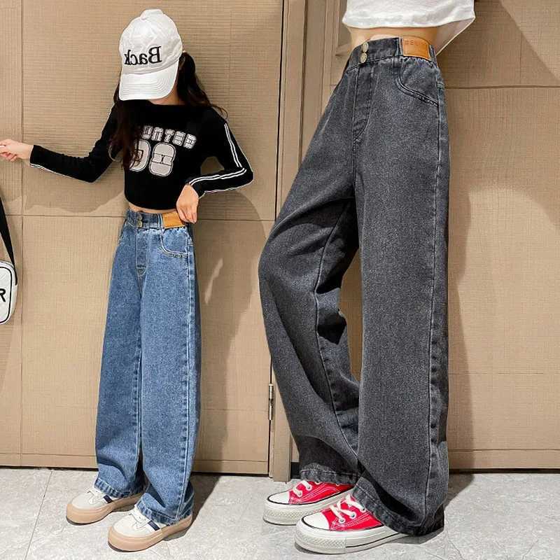 Girls Jeans Autumn Casual Loose Side Gradient Color Young Children Wide Leg Pants 8 10 12 13 14 Years Teen School Kids TrousersT2502320