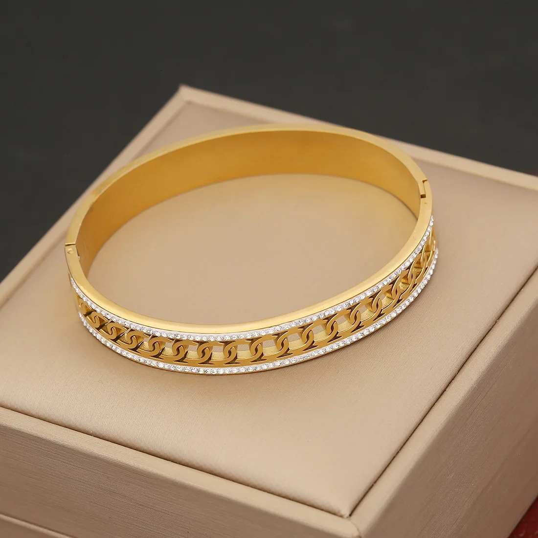 Waterproof Cubic Zircon Bangles Stainless Steel Bracelets Tarnish Free Jewelry for Women Factory Wholesales Customize 250320