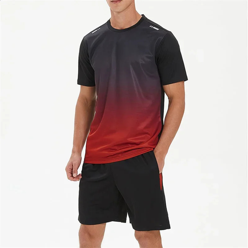 Men Tracksuit Quick Dry Sport Running Set Gym Jogging Sweatsuit Set 2 Pieces Fitness Training Football Suit Man Gym Clothing 250319