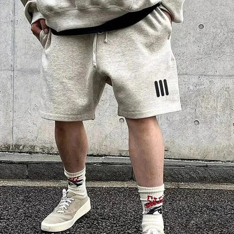 Mens pull rod tie waist short three bar shorts loose sports and casual cotton onefifth mens pants 250319