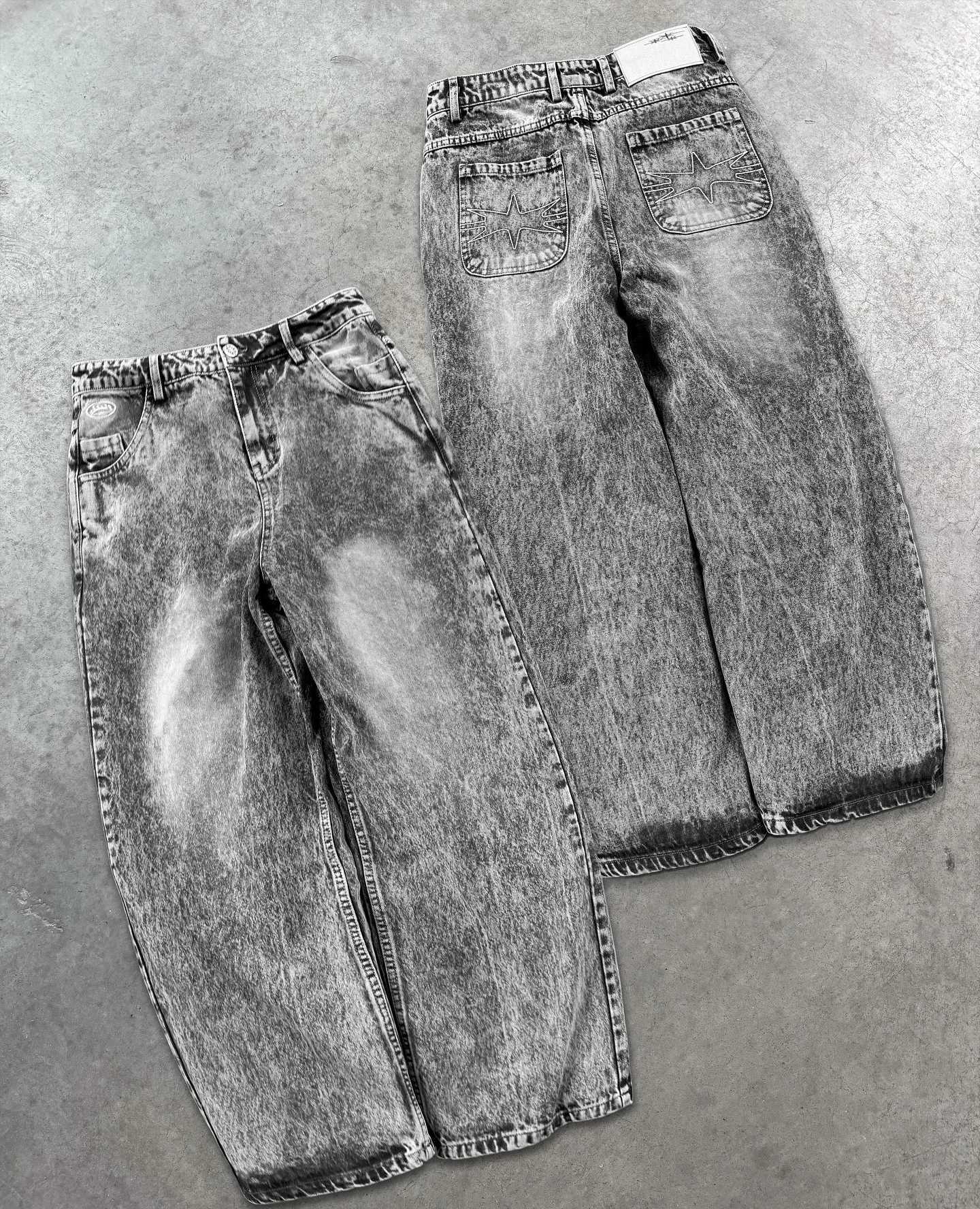 Mens Fashion Jeans Work Pants American Retro Trendy Laundry Punk Hip Hop Jeans Embroidered Streetwear Womens Wide Legs Straight TrousersT250319