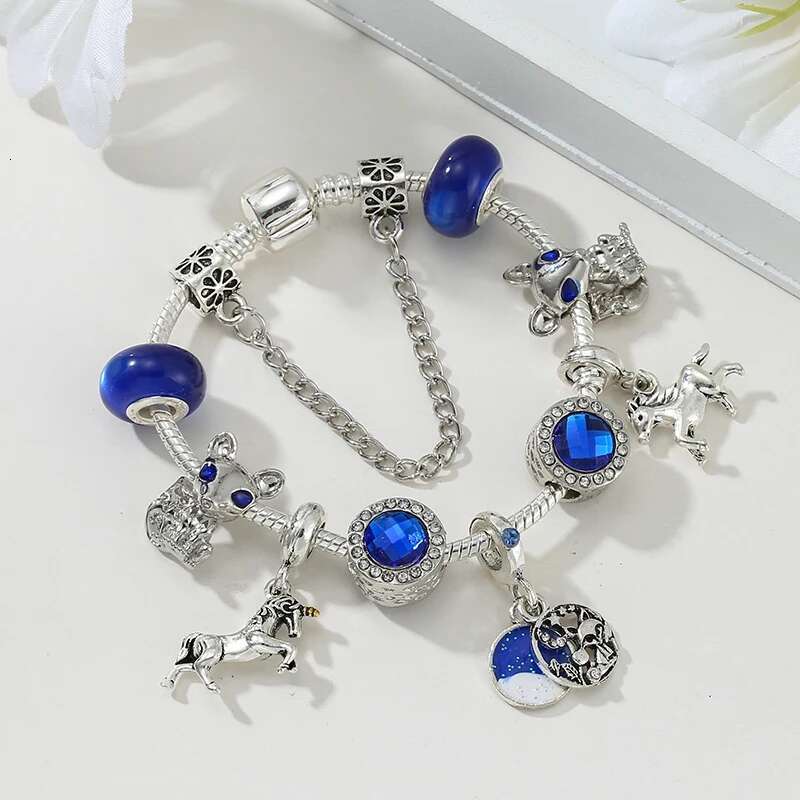 High Quality Crystal Charm Bracelets For Women With Blue Animal Fox Unicorn Beads Bracelets & Bangles Child Fashion Jewelry Gift