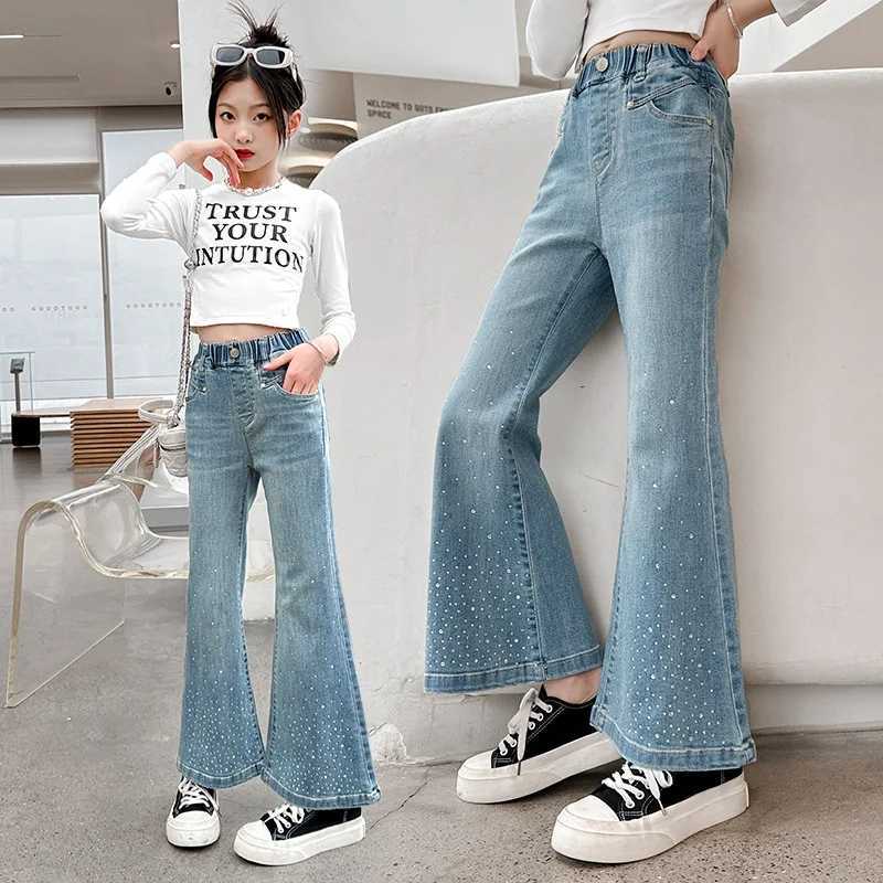 Teenage girl jeans spring autumn star design flash pants childrens retro high waisted patchwork horseshoe Trousers children 5-14YT2502320