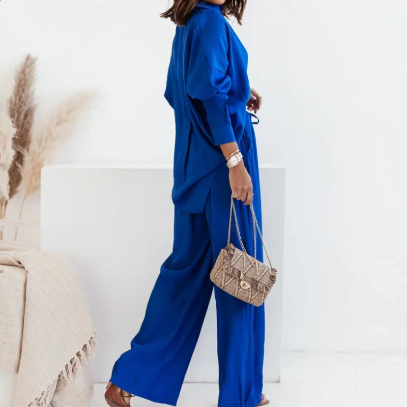 European and American autumn winter loose elastic pleated long sleeved pocket pants casual suit for women 250319