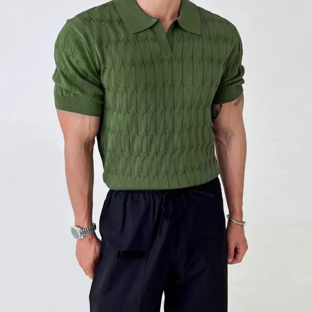 Men T Shirt Solid Color Striped O-neck Short Sleeve Streetwear Casual Men Clothing Summer Fitness Fashion Tee Tops 250319