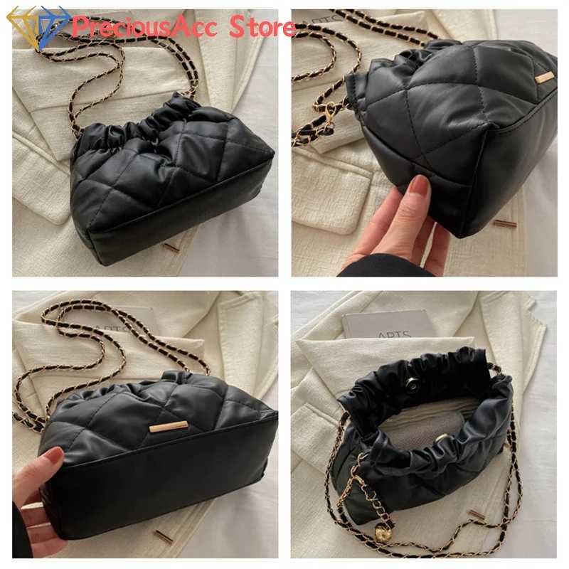 Fashionable pleated design plain Pu ten font womens bag casual chain shoulder strap bucket shoulder bag used for giving gifts Y250319