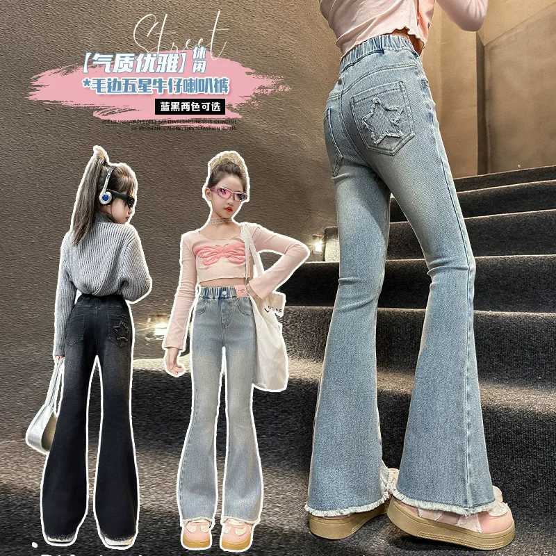 Teen Girls Jeans Vintage Denim Trousers New Fashion Childrens Flared Pants for 5 6 7 8 9 10 11 12 13 14 Years Old Kids BottomT2502320