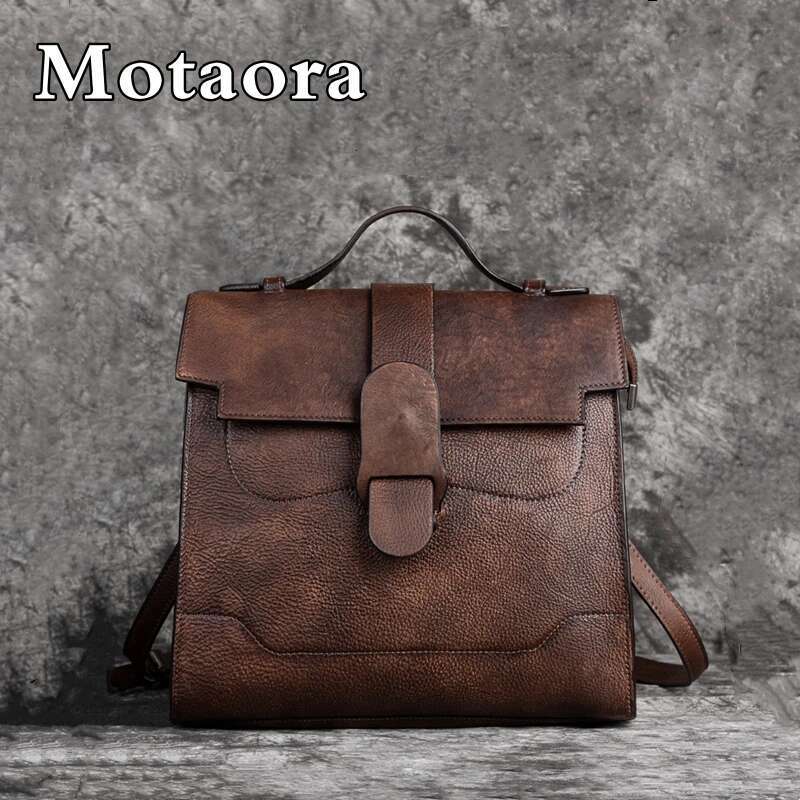MOTAORA Vintage Genuine Leather Women's For Woman Shoulder Bags 2025 New Hand Painted Ladies Handbag Girls School Bag