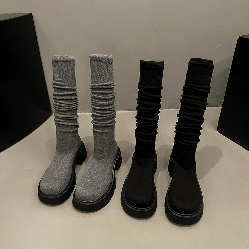 High heels long boots thick heels increased elasticity free Shipping Designer Slippers slimming effect over the knees External penetration Women woole