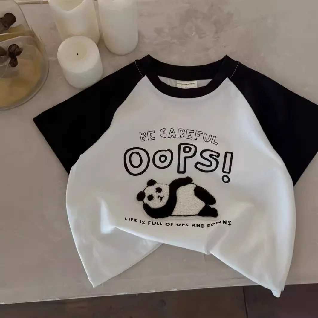 Summer cartoon printed short sleeved T-shirt childrens pure cotton clothing fashionable boys and childrens casual tops cute round neck bottom shirtT25