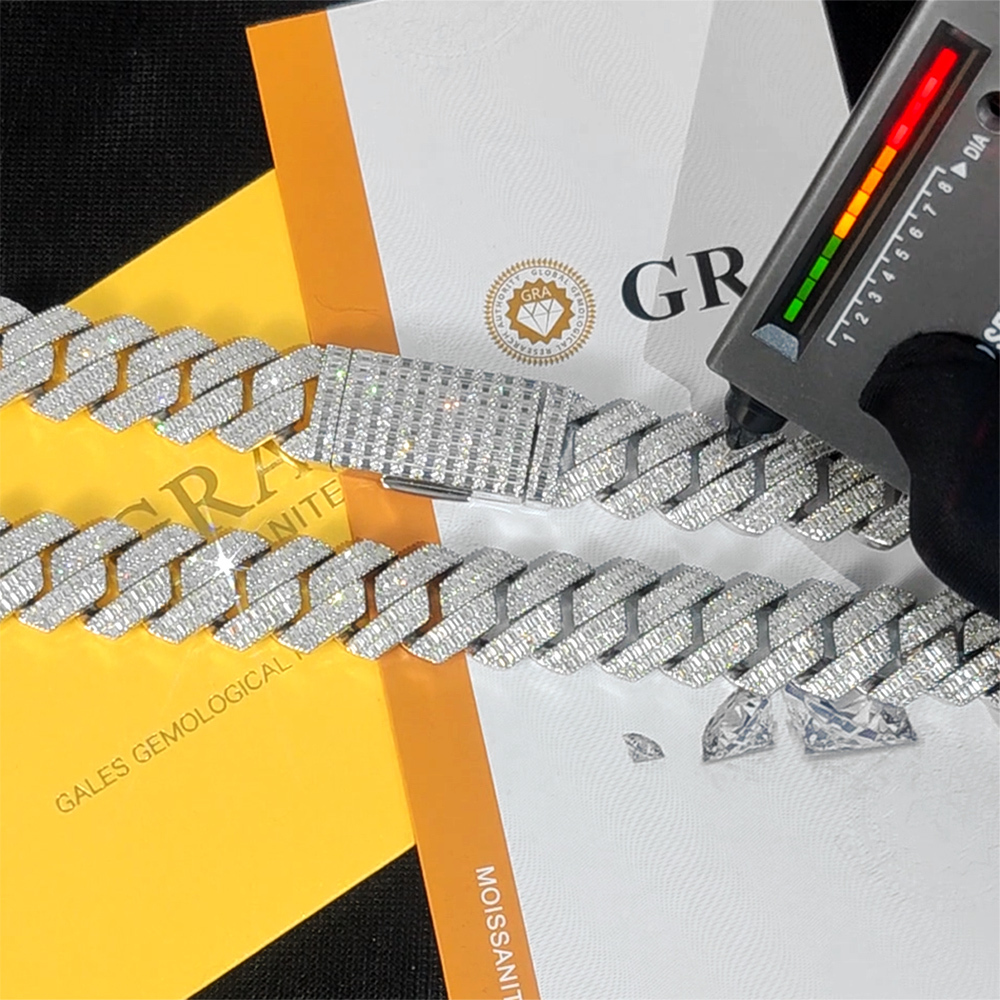 VVS Moissanite 20mm 2 Rows CubanChain Rectangle Diamonds 100% 925 Silver Cuban Necklace with GRA Certificate Jewelry