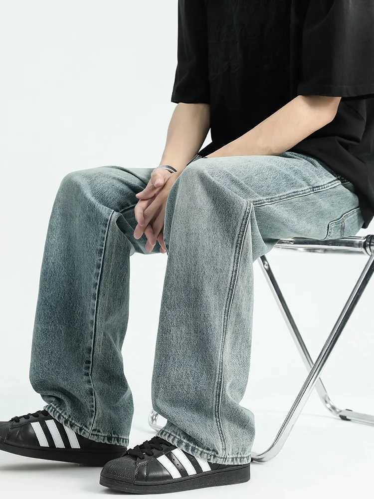 90% pure cotton jeans mens 2024 new retro street pants loose casual soft mens brand clothing denim TrousersT250319