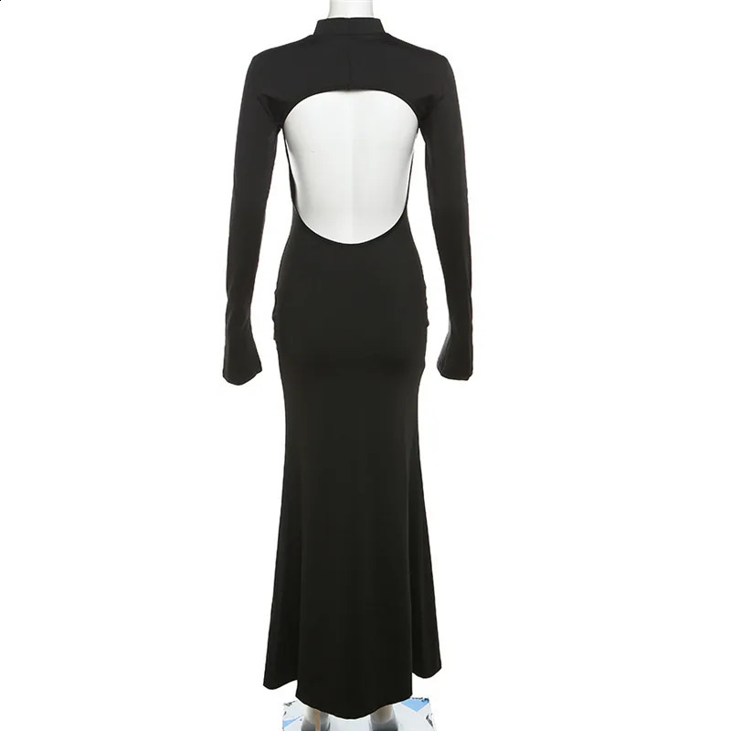 Autumn Winter Backless Sexy Party Club Black Bodycon Maxi Dresses Outfits for Women Long Sleeve Y2K Dress Vestido Streetwear 250319