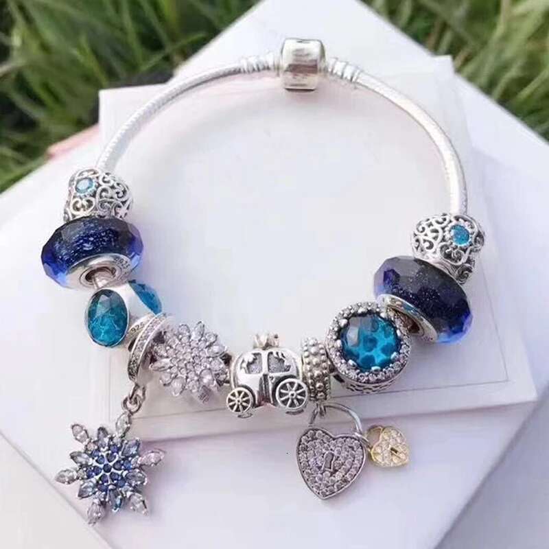 Silver Plated Crystal Charm Bracelet & Bangles Dazzg Daisies Snowflake Beads Bracelet For Women Best Friend Fashion Jewelry