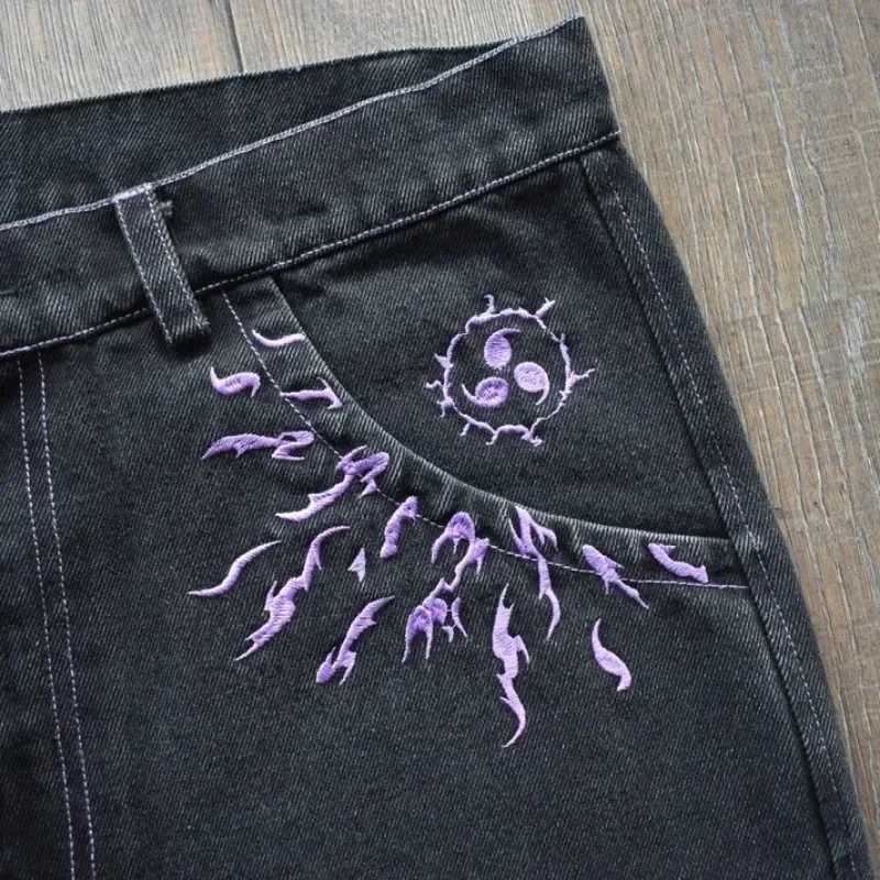 Y2K bagged jeans mens anime pattern gothic hip-hop pants retro Harajuku fashion streetwear wide leg jeans aesthetic casual TrousersT250319