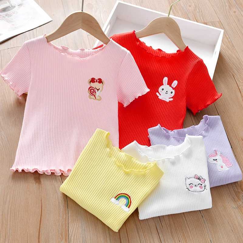 Girls short sleeved T-shirt summer clothing 100% cotton comfortable children 1-7 years old half sleeved top childrens casual outdoor clothingT250320