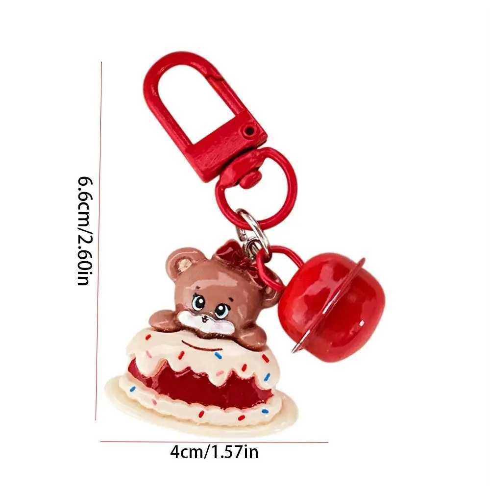 Vintage Berry Red Cartoon Bear Resin Keychain Cute Bear Cake Cherry Bell Keychain Womens Bag Charm Earphone Pendant Small GiftXJ250319