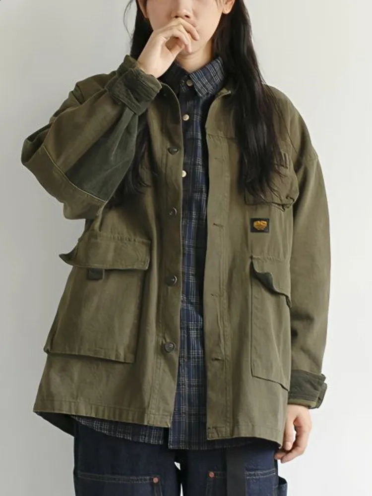 Army Green Goods Denim Jacket Womens Spring Clothing Harajuku Jeans Jacket Fashion Military Casual Work Clothes Japanese Street Clothing 250317