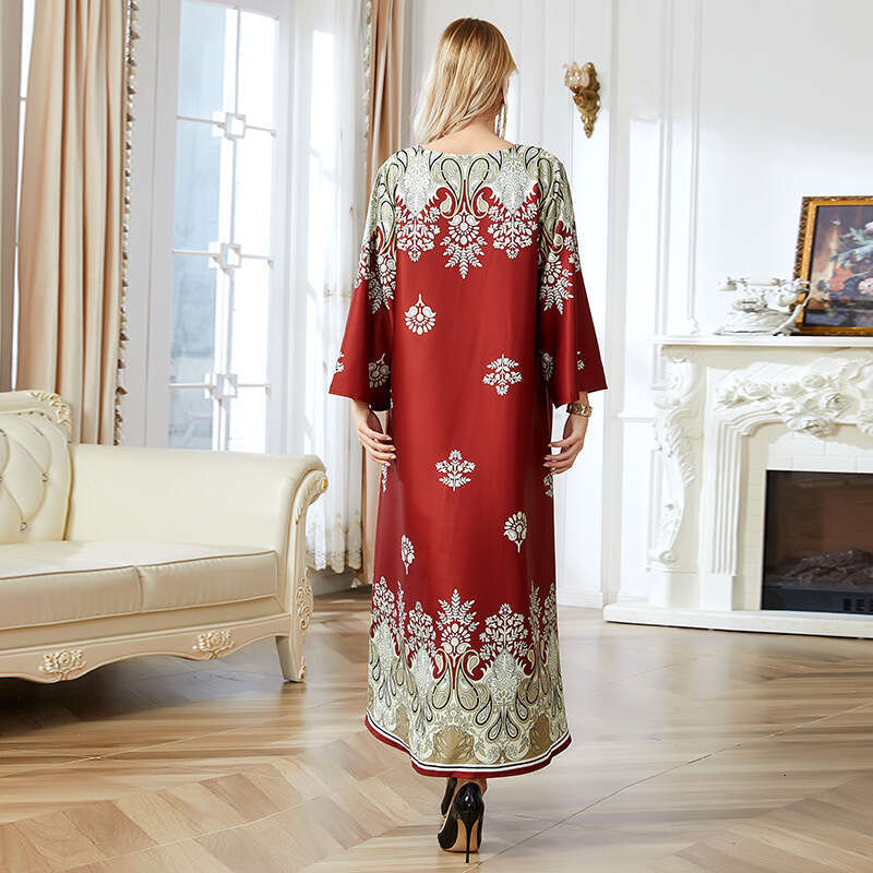 Muslim Women's Robe Summer New Printed Positioning Long Evening Dress