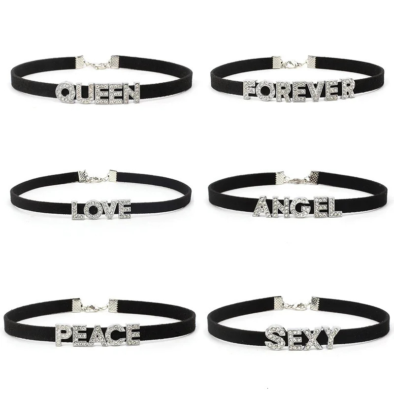 Fashion Rhinestone Letter Daddy Necklace Black Soft Leather Choker Collar Sexy Party Neck Jewelry DIY Custom Name Necklace Gift 250320