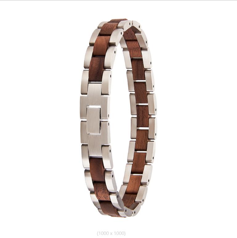 Men Walnut Chain Bracelets Jewelry Gifts Wood and Steel Bracelet Solid Wood Bracelet