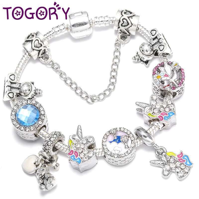 Cute Animal Unicorn Charm Bracelet For Women Girls Hot Air Balloon Beads Fit Original Fine Bracelet Fashion Jewelry