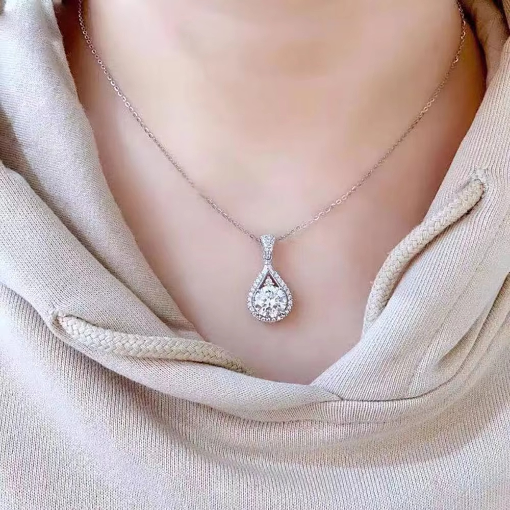FEOBUR 1/3/5CT Moissanite Waterdrop Pendant Necklace for Women 925 Sterling Silver Plated with White Gold Luxury Wedding Jewelry