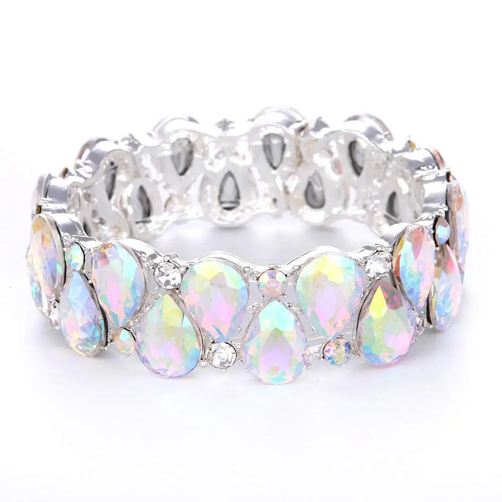 16 Colors Elegant Crystal Cuff Bangles Tear Drop Bracelet Women Stretch Bangle Indian Bridal Wedding Costume Jewelry Girl Gifts 250320